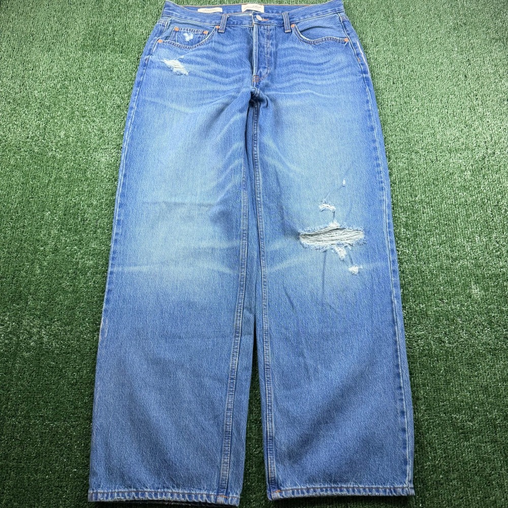 Universal Thread Mid Rise 90s Baggy Jeans Distressed Blue Denim Womens 10